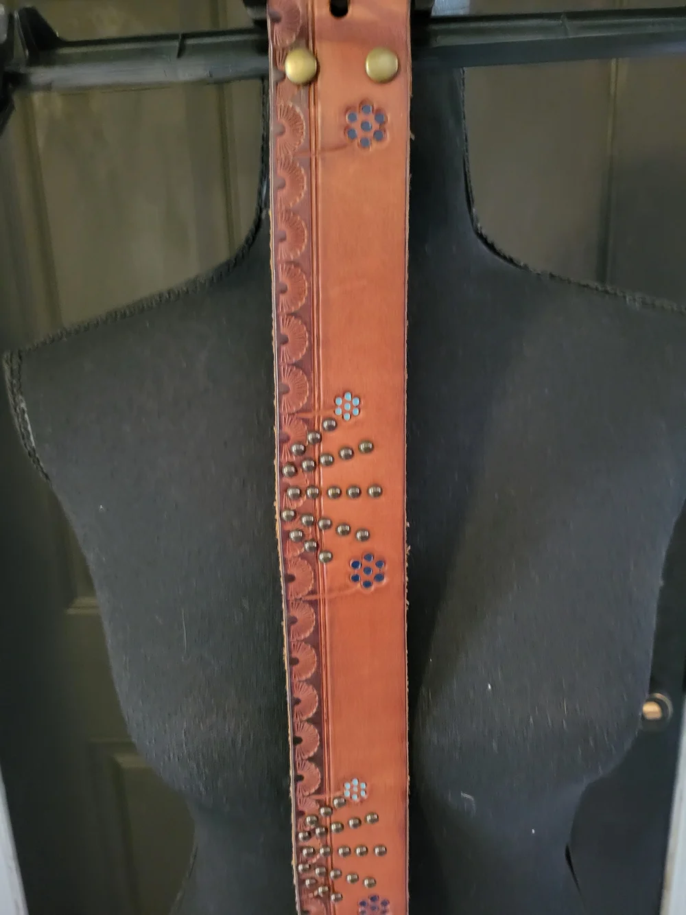 Lucky Brand Tan Leather Studded Belt with Floral Tooling size M